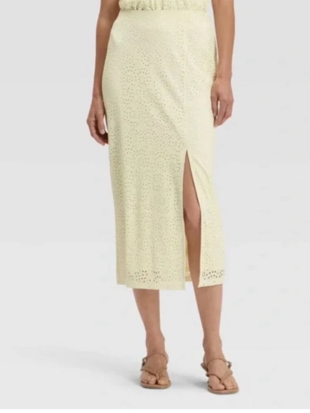 Lace Crochet Cream Eyelet Midi Pencil Skirt with Side Slit Var Sizes NWT